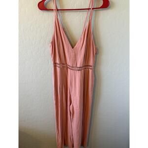 NWT Main Strip Jumpsuit Womens Small Pink Crochet Waist‎ Boho Vibes Resort